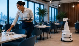 i-walk de i-team en un restaurante moderno, representando el nuevo modelo operativo en las empresas de limpieza.
